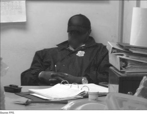 Sleeping federal security guard working at a federal building for the FPS