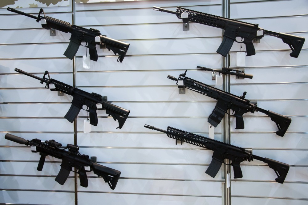 Rack of AR-15s at a gun shop
